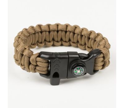 Браслет из паракорда, плетение "Кобра" со свистком и огнивом Коричневый